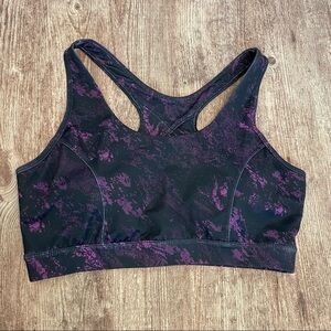 Tek Gear Black Purple Printed Razorback Sports Bra Medium Support Size Large